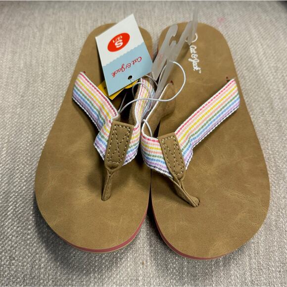 NWT Girls Cat & Jack Tan Ava Tong Sandals - Small (13/1) - Picture 2 of 4